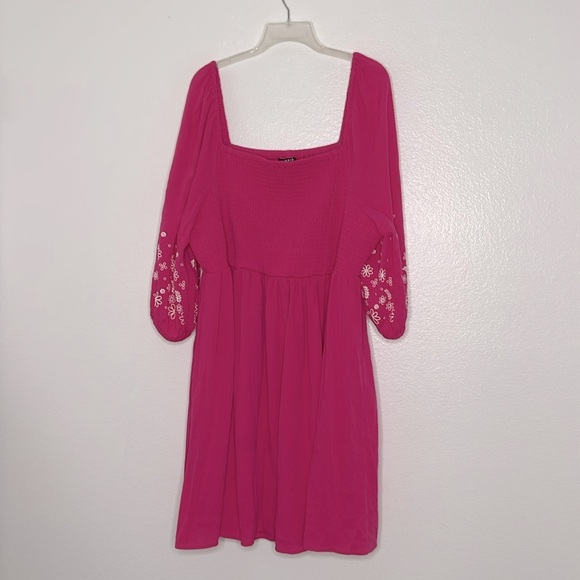 Torrid Dress Mini Crinkle Gauze Blouson Sleeve Pink White Floral Size 3 / 3X - Picture 3 of 8